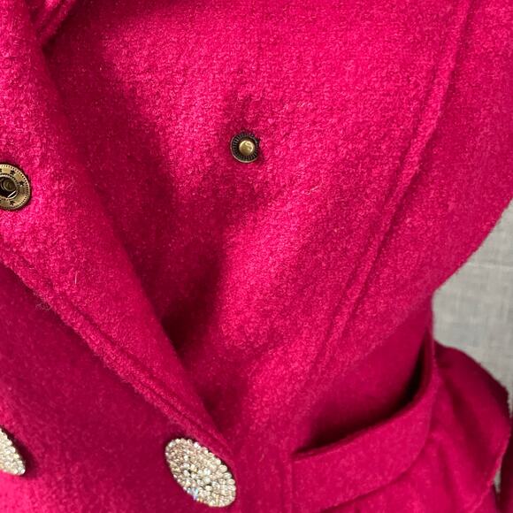 Y2K Tulle Clothing Pink Wool Double Breasted Jacket Bling Buttons Ruffle Medium - Picture 3 of 6